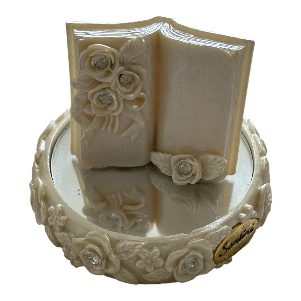 Santini Figurine Open Book on a Mirrored Stand Decor Cream Color